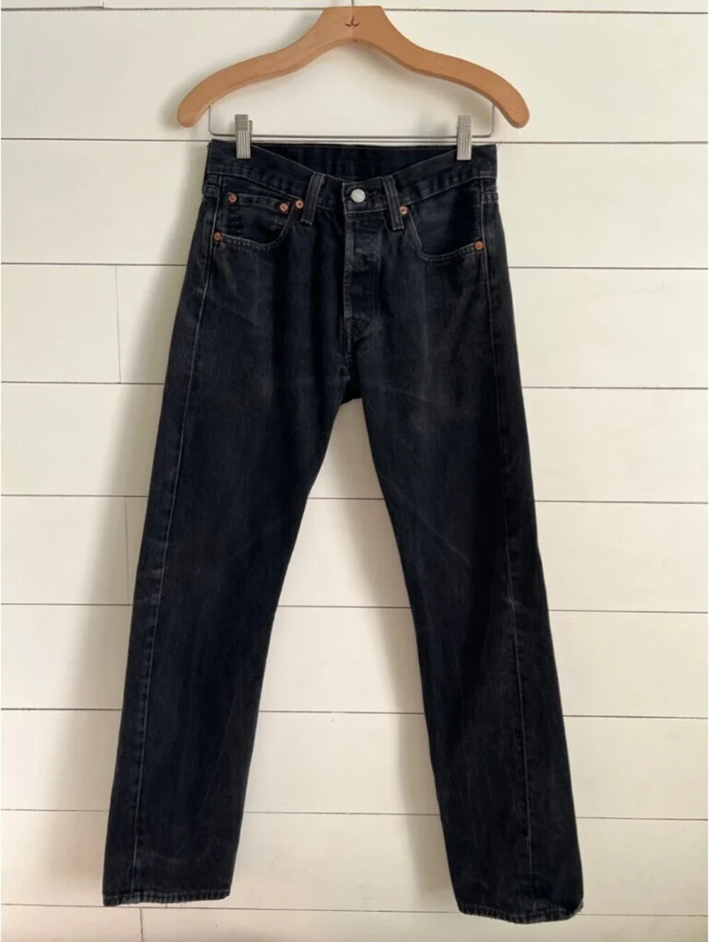 Levi's 501 Jeans W29 L32 Faded Black Classic Americana 90's Minimalist Grunge